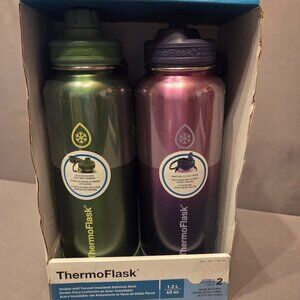 ThermoFlask Stainless Steel 40oz Straw/Spout Lid, 2-pack-Purple and Green
